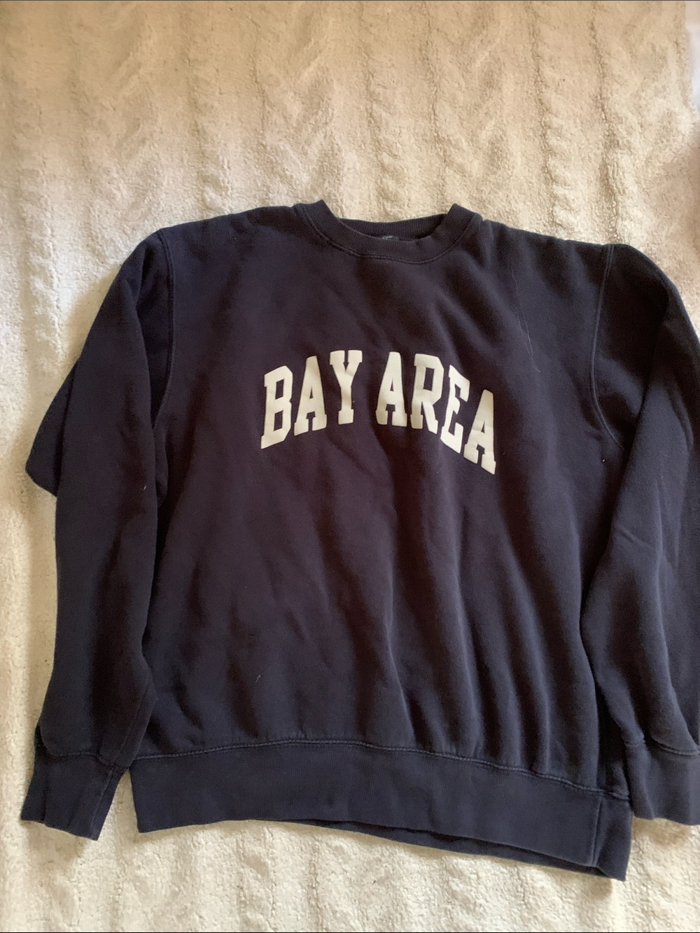 Brandy Melville Navy Crewneck with White 'BAY AREA' Lettering